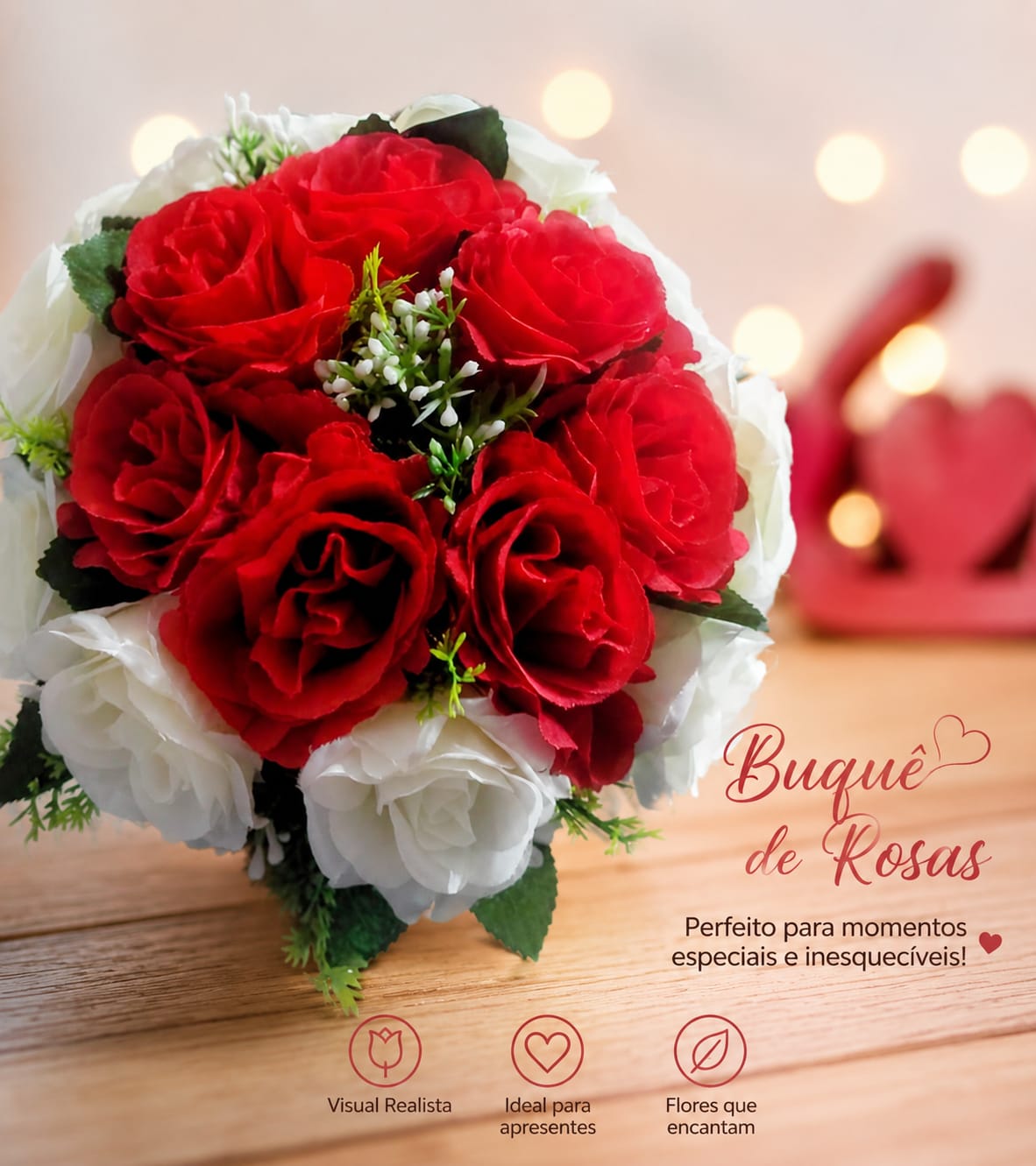 Buquê de Rosas Vermelho e Branco