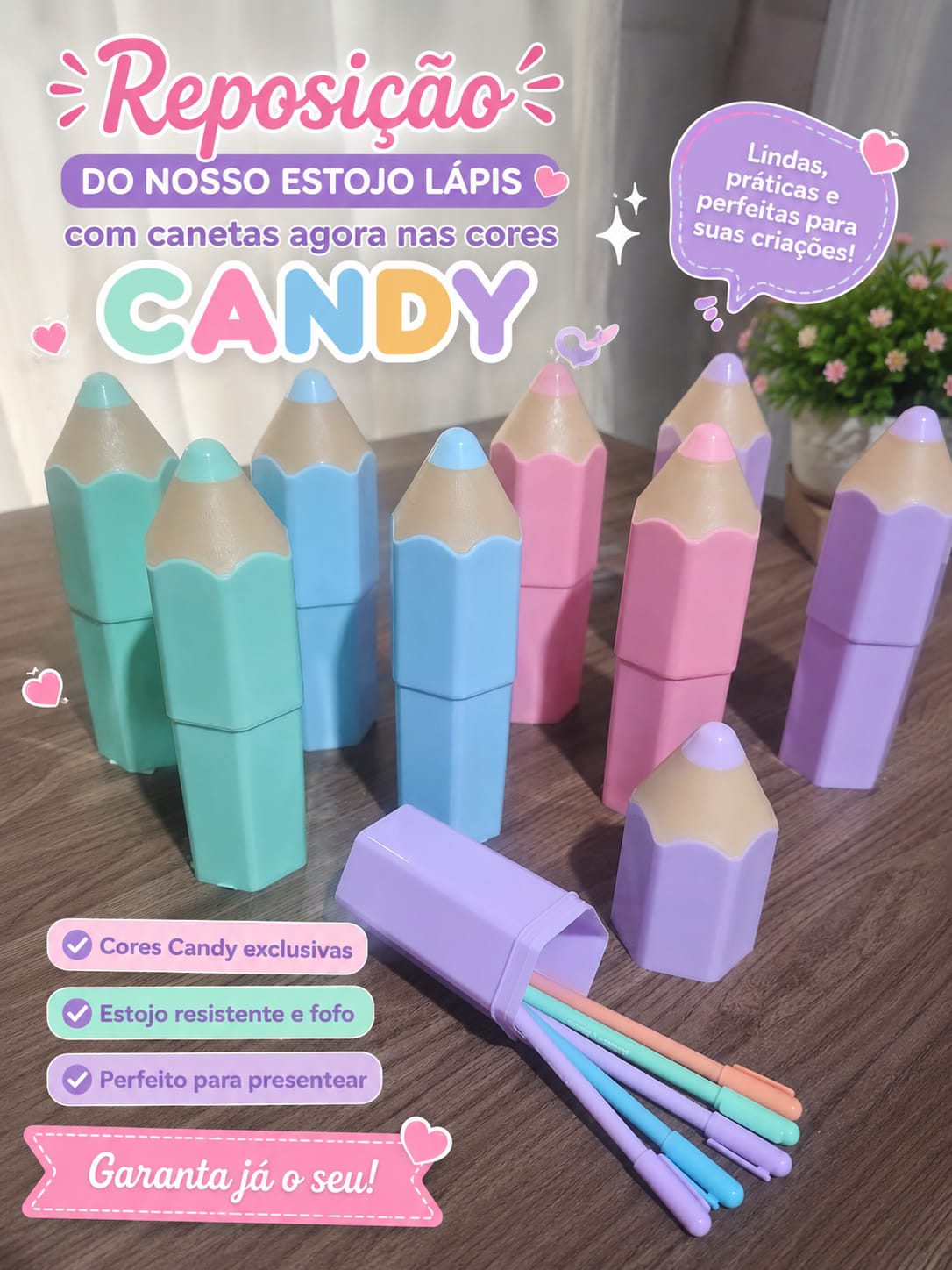 Estojo Lápis Candy com canetas